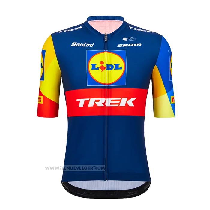 2023 Maillot Cyclisme Lidl Trek Bleu Rouge Manches Courtes et Cuissard